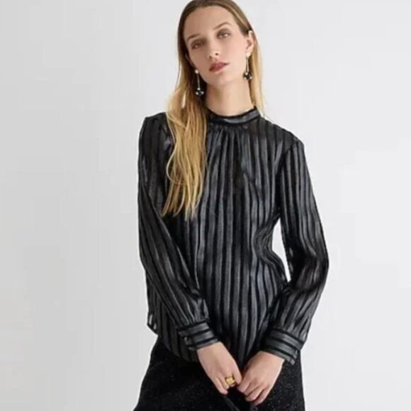 J.Crew Metallic Chiffon Mockneck Top Size Small - Picture 1 of 11